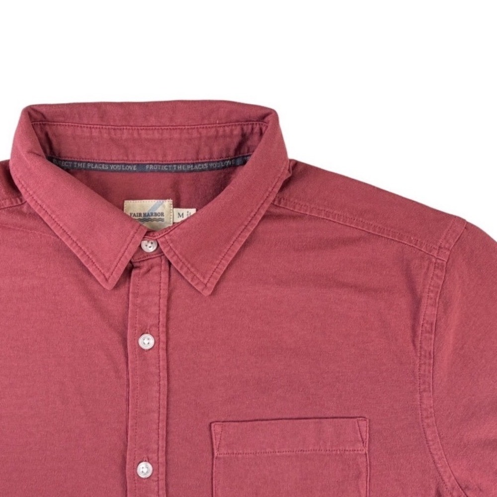 Fair Harbor Mens Short Sleeve Button Down Shirt Burgundy Red Jersey Knit Size M